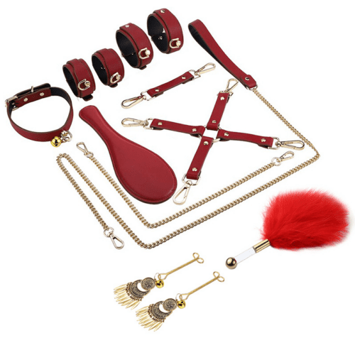 Black PU Leather with Gold Chain Premium 8-Piece Set