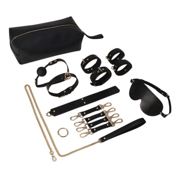 BDSM Luxury Black Leather Bondage Kit Luxury Black Leather BDSM Set
